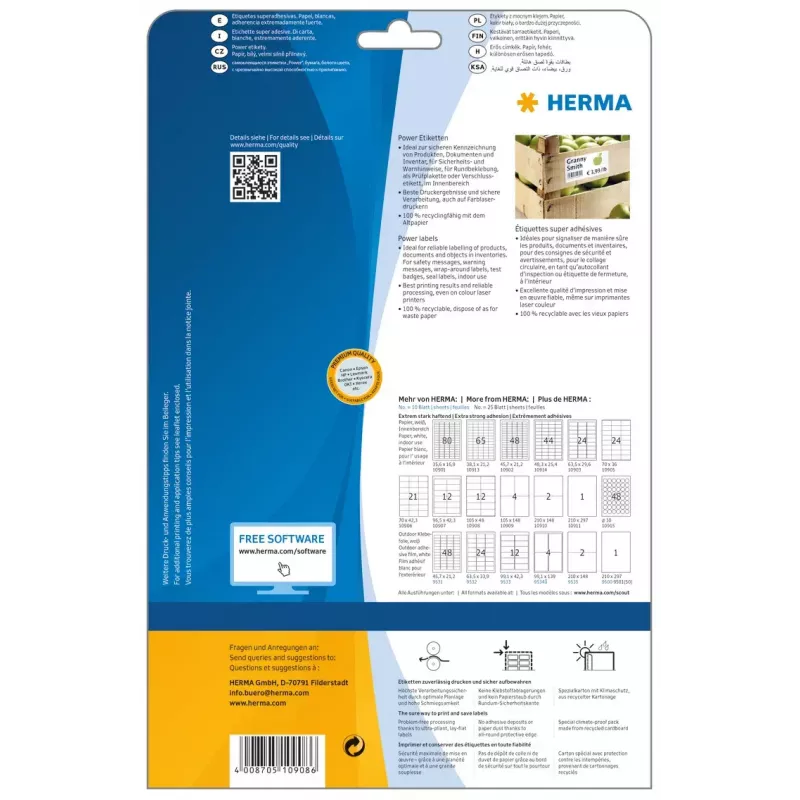 Lipnūs etikečių lapai HERMA 10908 (105x48 mm, 300 vnt.)