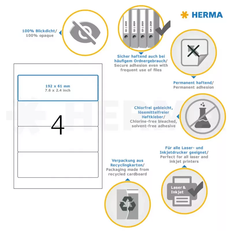 HERMA 8621 etiketės segtuvų nugarėlėms A4 192x61 mm 40 vnt.