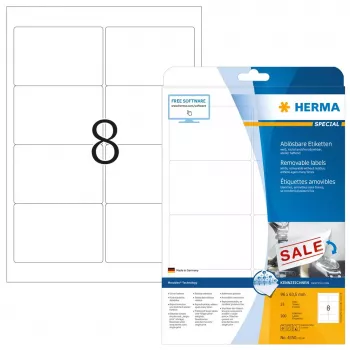 Lipnūs etikečių lapai HERMA Nuimamos etiketės A4 96x63,5 mm