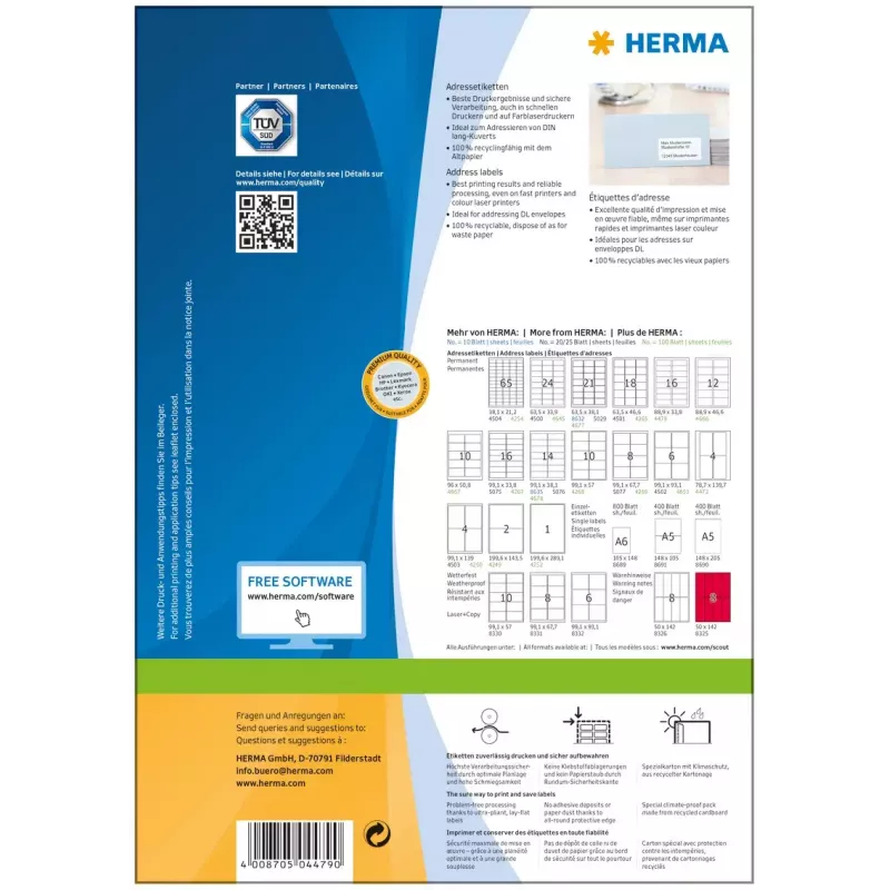 Adresų etiketės Premium HERMA A4 88,9x33,8 mm 1600 vnt.