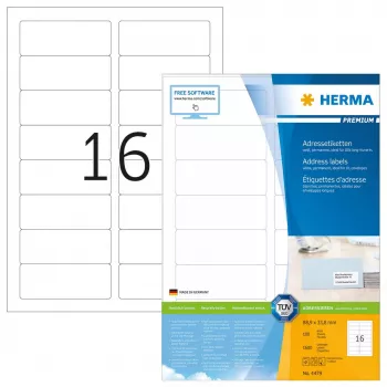 Adresų etiketės Premium HERMA A4 88,9x33,8 mm 1600 vnt.