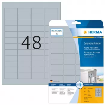 HERMA 4221 etikečių lapai A4 45,7x21,2 mm sidabriniai
