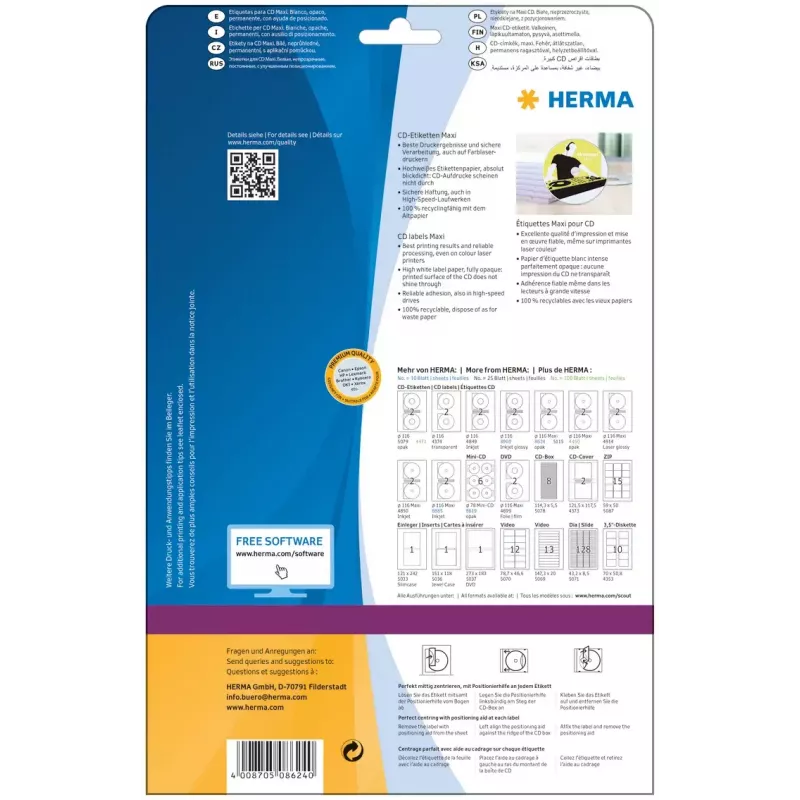 Lipnūs etikečių lapai HERMA CD Maxi A4 Ø 116 mm