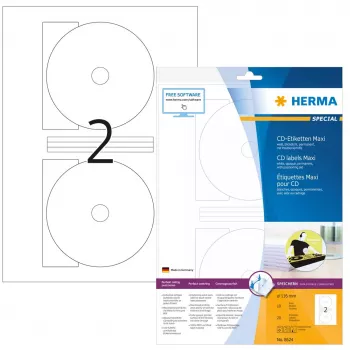 Lipnūs etikečių lapai HERMA CD Maxi A4 Ø 116 mm