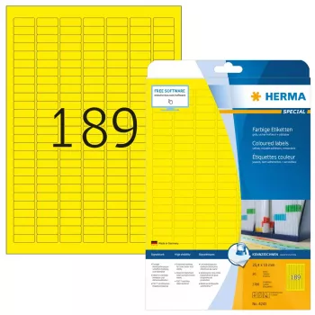 Lipnūs spausdintuvo ženklai HERMA Spalvotos etiketės A4 25,4x10 mm geltoni