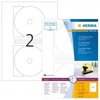 Lipnūs etikečių lapai CD HERMA Maxi A4 Ø 116 mm