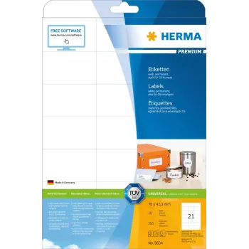 Lipnių etikečių lapai HERMA Labels Premium A4 70x42,3 mm