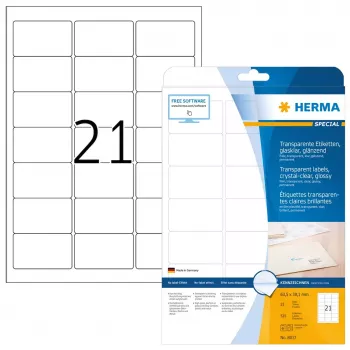Lipnios etiketės spausdintuvui HERMA Skaidrios krištolo A4 63,5x38,1 mm