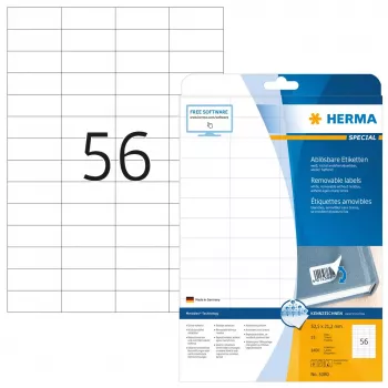Nuimamos etiketės HERMA A4 52,5x21,2 mm baltos 1400 vnt.