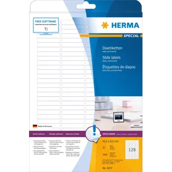 Lipnios etiketės skaidrėms HERMA A4 43,2x8,5 mm balto matinio popieriaus 3200 vnt.