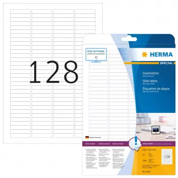 Lipnios etiketės skaidrėms HERMA A4 43,2x8,5 mm balto matinio popieriaus 3200 vnt.