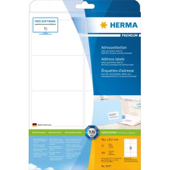 Adresų etiketės Premium HERMA 5077 A4 99,1x67,7 mm 200 vnt.
