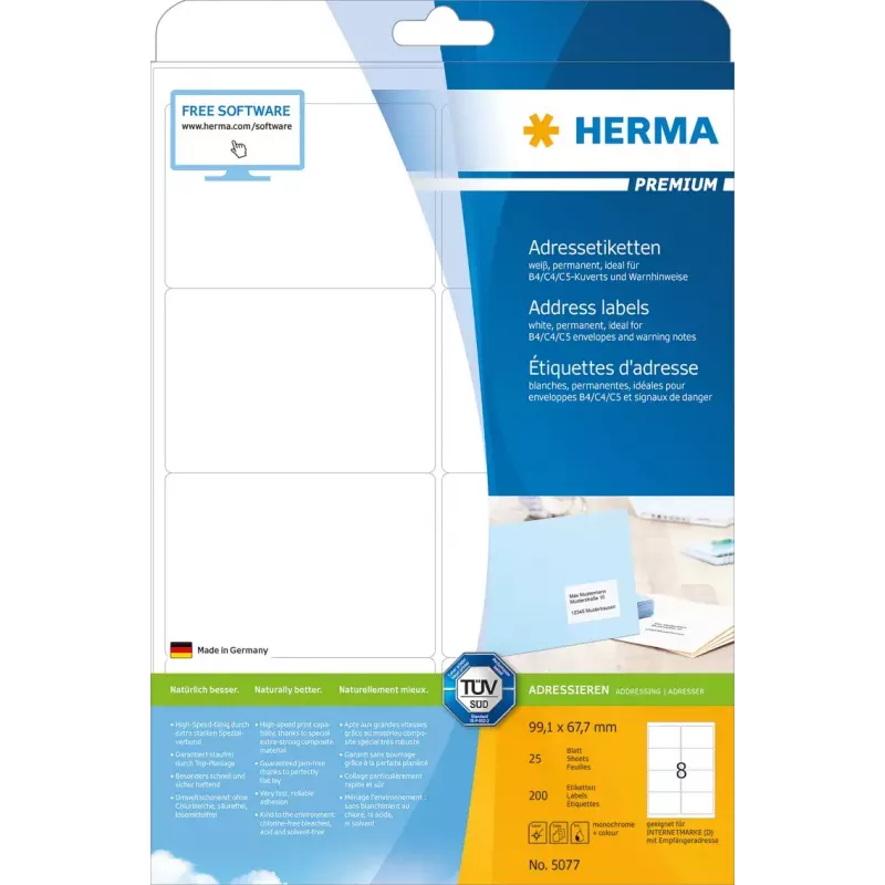 Adresų etiketės Premium HERMA 5077 A4 99,1x67,7 mm 200 vnt.