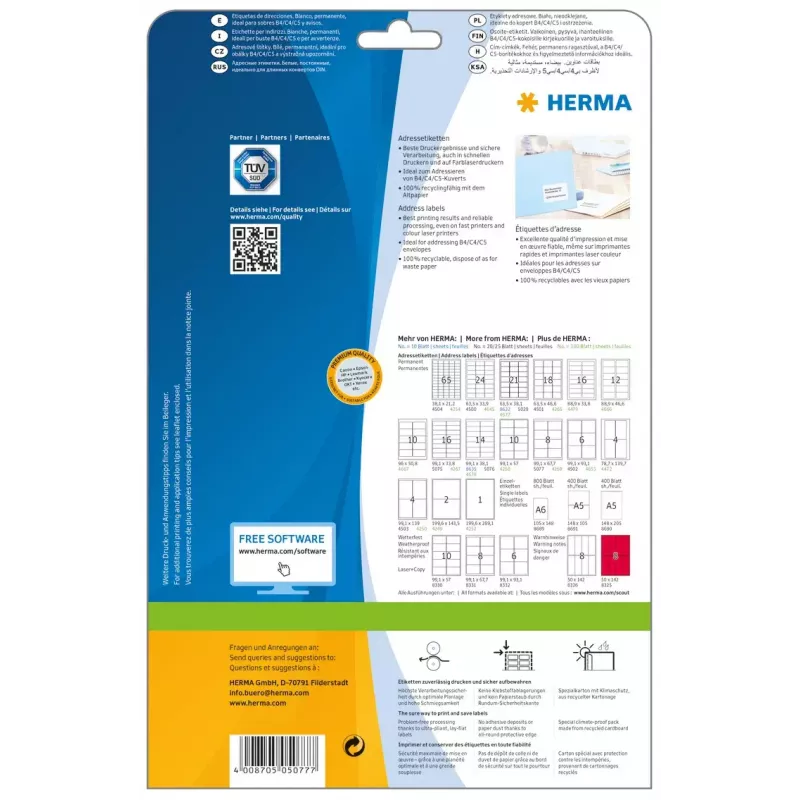Adresų etiketės Premium HERMA 5077 A4 99,1x67,7 mm 200 vnt.