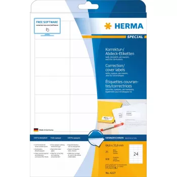 Korekcinės/uždengiamosios etiketės HERMA A4 64,6x33,8 mm 600 vnt.