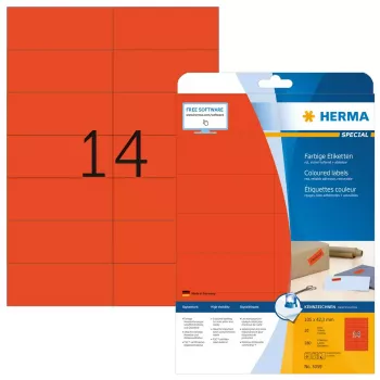 Lipnių etikečių lapai HERMA spalvotos etiketės A4 105x42,3 mm raudonos