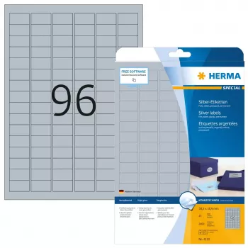 Lipnių etikečių lapai HERMA Labels A4 30,5x16,9 mm sidabrinė blizgi plėvelė 2400 vnt.