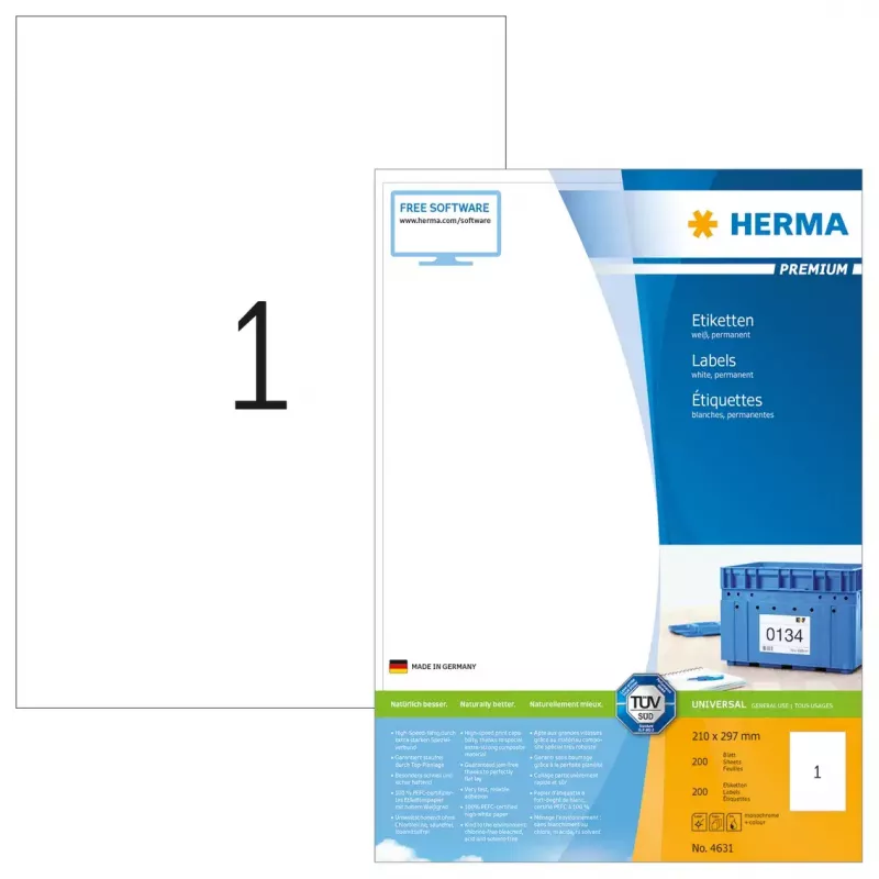 Lipdukai HERMA Premium A4 210x297 mm baltas matinis popierius 200 vnt.