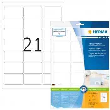 Adresų etiketės Premium HERMA A4 63,5x38,1 mm 210 vnt.