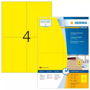 Lipnių etikečių rinkinys HERMA Spalvotos etiketės A4 105x148 mm geltonas popierius matinis 400 vnt.