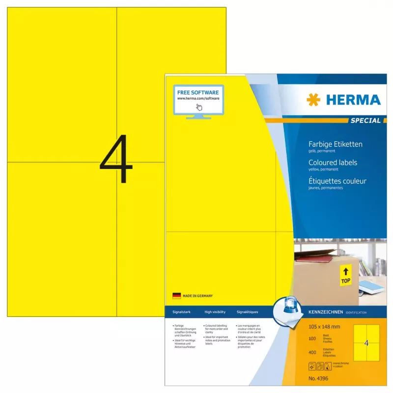 Lipnių etikečių rinkinys HERMA Spalvotos etiketės A4 105x148 mm geltonas popierius matinis 400 vnt.