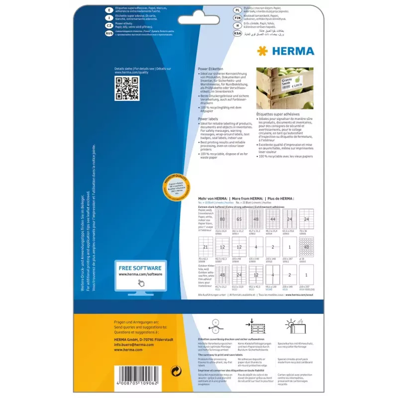Lipnūs etikečių lapai HERMA Labels A4 70x42,3 mm