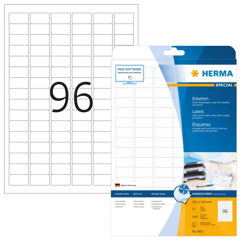 Lipnios etiketės rašaliniams spausdintuvams HERMA A4 30,5x16,9 mm 2400 vnt.