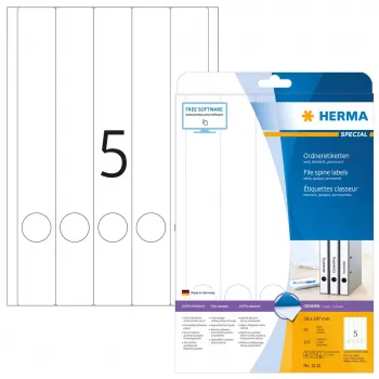 HERMA 5130 A4 failų etiketės 38x297 mm balto matinio nepermatomo popieriaus 125 vnt.