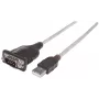 Manhattan USB-A į Serial keitiklio kabelis, 45 cm, Vyriškas į Vyrišką, Serial/RS232/COM/DB9, FTDI FT232RL mikroschema, suderinamas su Windows 11 (ir ankstesnėmis OS), Juodas/Sidabrinis kabelis, Trejų metų garantija