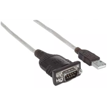 Manhattan USB-A į Serial keitiklio kabelis, 45 cm, Vyriškas į Vyrišką, Serial/RS232/COM/DB9, FTDI FT232RL mikroschema, suderinamas su Windows 11 (ir ankstesnėmis OS), Juodas/Sidabrinis kabelis, Trejų metų garantija