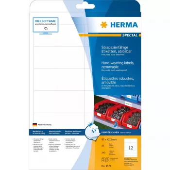 Lipni etiketė HERMA 4574 Nuimama Balta 240 vnt.