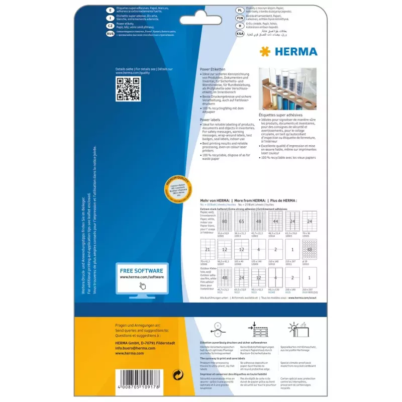 Lipnūs etikečių lapai HERMA A4 37x13 mm balti ypač stiprus lipnumas 2125 vnt.