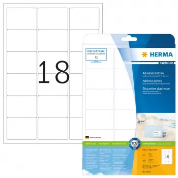 Adresų etiketės Premium HERMA A4 63,5x46,6 mm 450 vnt.