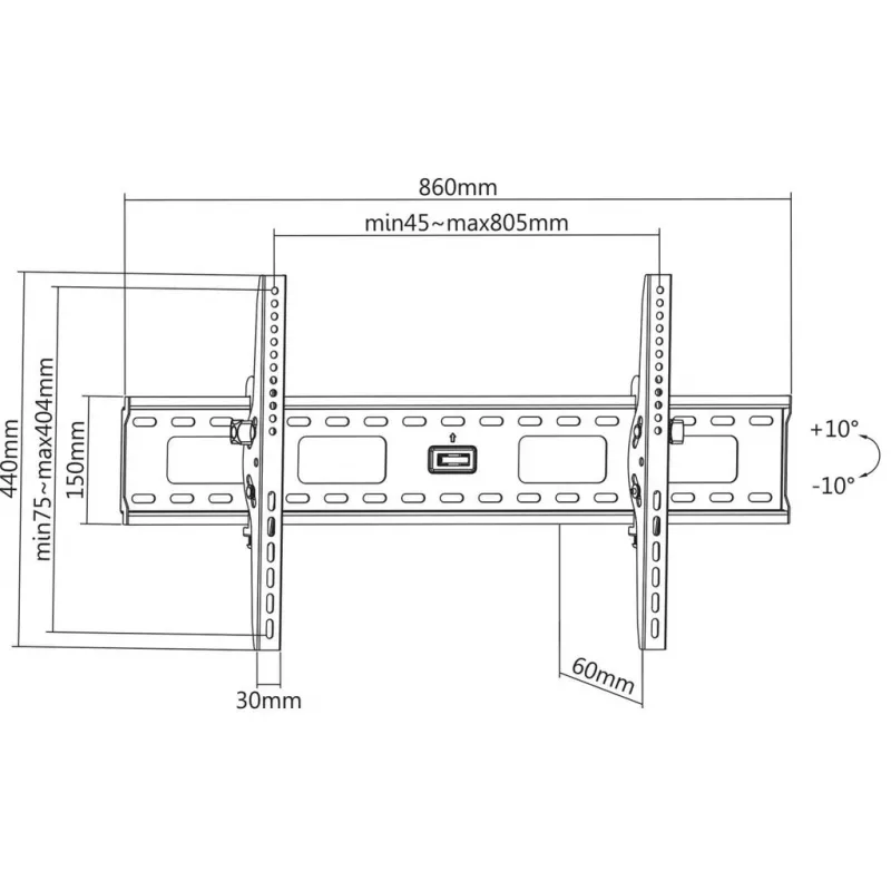 Manhattan sieninis laikiklis televizoriams ir monitoriams (pakreipiamas), 37–75 col., VESA 200x200–800x400 mm, 75 kg, juodas