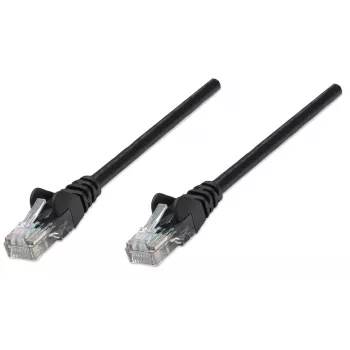 Intellinet tinklo jungiamasis kabelis, Cat6, 15 m, juodas, CCA, U/UTP, PVC, RJ45, paauksuoti kontaktai, apsaugotas nuo užkliuvimo, su gaubtu, viso gyvenimo garantija