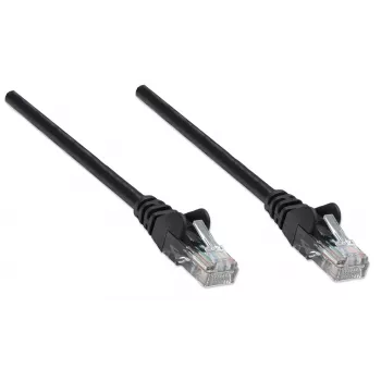 Intellinet tinklo jungiamasis kabelis, Cat6, 15 m, juodas, CCA, U/UTP, PVC, RJ45, paauksuoti kontaktai, apsaugotas nuo užkliuvimo, su gaubtu, viso gyvenimo garantija