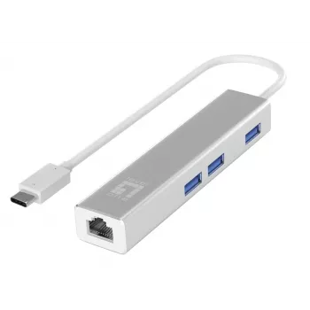 LevelOne USB-C Gigabit Ethernet adapteris su USB šakotuvu, USB Type-C, Ethernet, 1000 Mbit/s, sidabrinis
