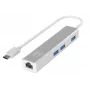 LevelOne USB-C Gigabit Ethernet adapteris su USB šakotuvu, USB Type-C, Ethernet, 1000 Mbit/s, sidabrinis