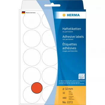 HERMA 2272 Universalios etiketės 480 vnt apvalios raudonos 32 mm