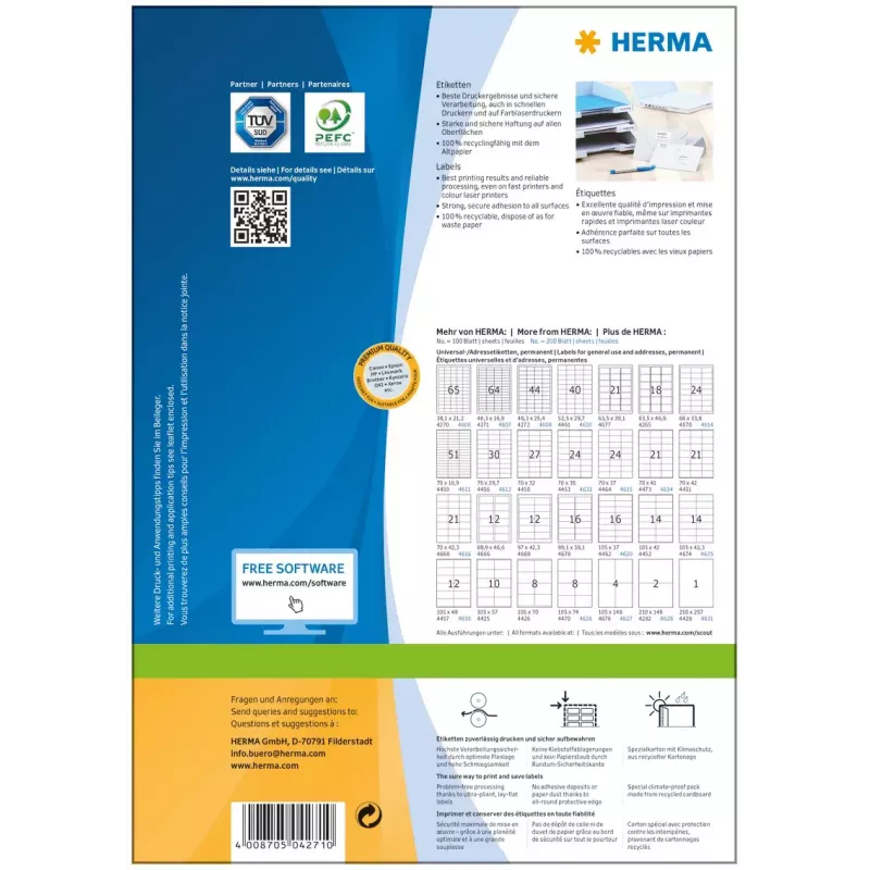 Lipnių etikečių lapai HERMA Labels Premium A4 48,3x16,9 mm