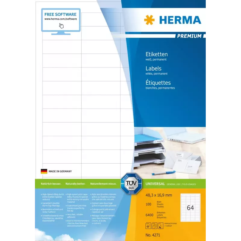 Lipnių etikečių lapai HERMA Labels Premium A4 48,3x16,9 mm
