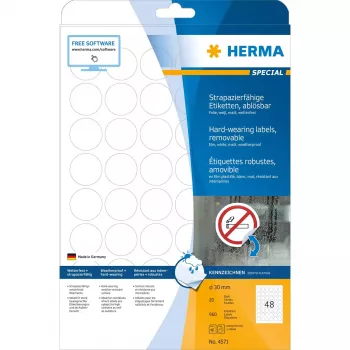 Lipni etiketė HERMA 4571 Nuimama Balta 960 vnt