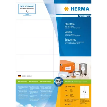 Lipdukai HERMA Premium A4 105x48 mm baltas matinis popierius 1200 vnt.