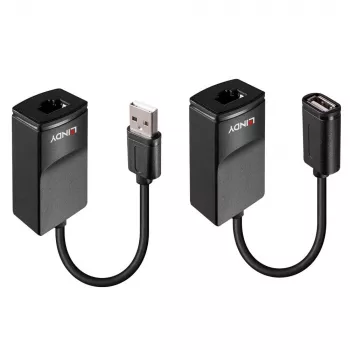 Lindy 60m USB 1.1 Cat.6 Extender Basic, tinklo siųstuvas ir imtuvas, 60 m, 12 Mbit/s, Cat5e, Cat6, juoda, plastikas
