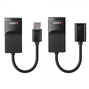Lindy 60m USB 1.1 Cat.6 Extender Basic, tinklo siųstuvas ir imtuvas, 60 m, 12 Mbit/s, Cat5e, Cat6, juoda, plastikas