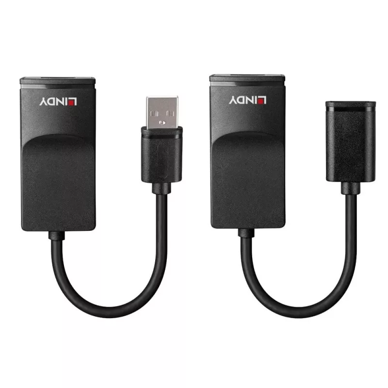 Lindy 60m USB 1.1 Cat.6 Extender Basic, tinklo siųstuvas ir imtuvas, 60 m, 12 Mbit/s, Cat5e, Cat6, juoda, plastikas