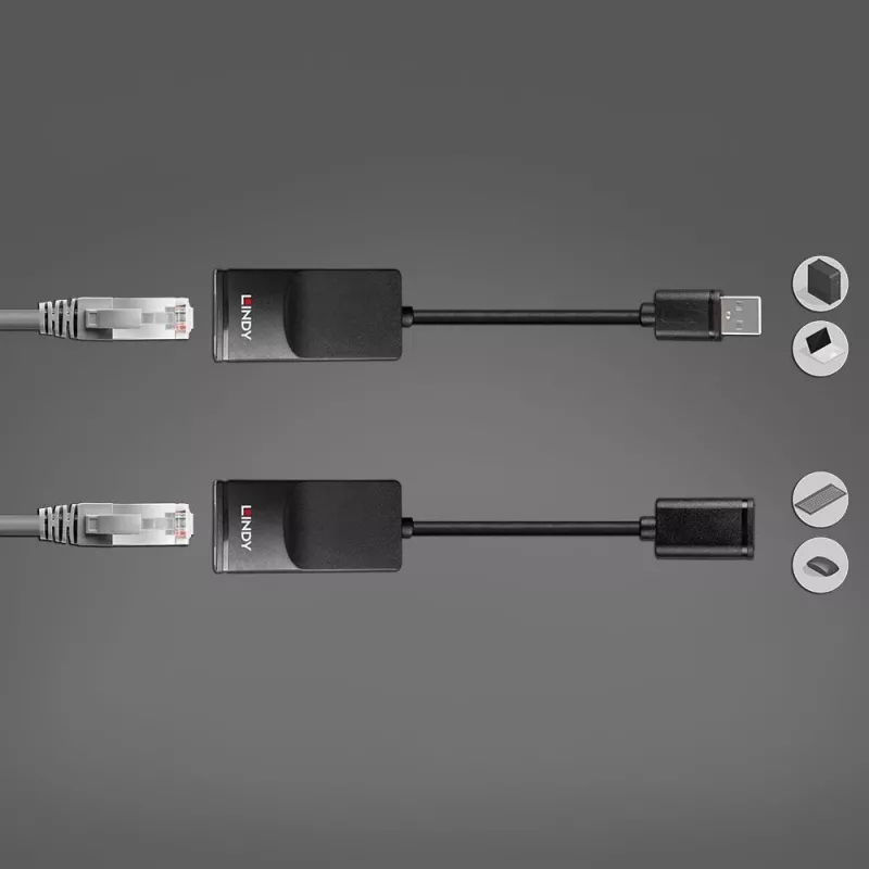Lindy 60m USB 1.1 Cat.6 Extender Basic, tinklo siųstuvas ir imtuvas, 60 m, 12 Mbit/s, Cat5e, Cat6, juoda, plastikas