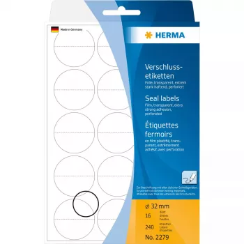 Sandarinimo lipdukai HERMA 2279 Ø 32 mm apvalūs skaidrūs itin stipraus sukibimo matinė plėvelė