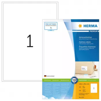 HERMA Premium adresų etiketės A4 199,6x289,1 mm balto matinio popieriaus 100 lapų