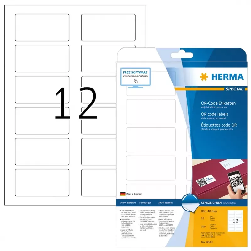 Lipnių etikečių lapai HERMA QR kodų etiketės 9643